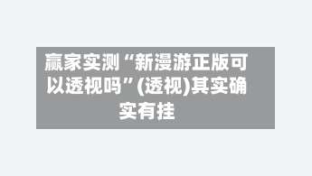 赢家实测“新漫游正版可以透视吗	”(透视)其实确实有挂-第1张图片